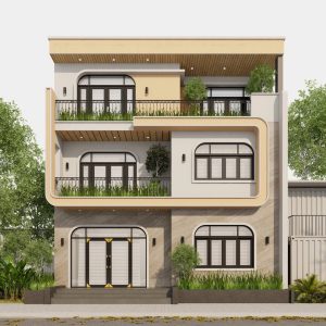 Mẫu thiết kế nhà phố 3 tầng hiện đại bo cong độc đáo